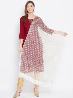 Clora Creation - White Net Dupatta with Golden Sequin