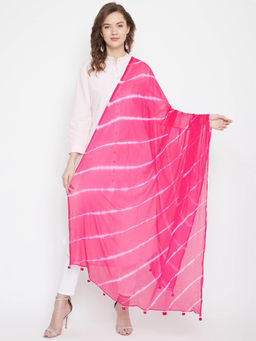 Clora Creation - Pink Chiffon Dyed Striped Dupatta with Tassel Detailing