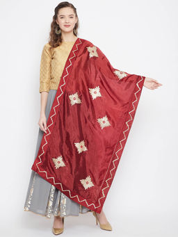 Clora Creation - Maroon Gotta Patti Silk Dupatta
