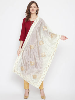 Clora Creation - White Gotta Patti Silk Dupatta