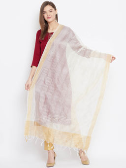 Clora Creation - White Striped Tissue Silk Dupatta