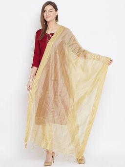 Clora Creation - Beige Striped Tissue Silk Dupatta