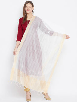 Clora Creation - White Striped Tissue Silk Dupatta
