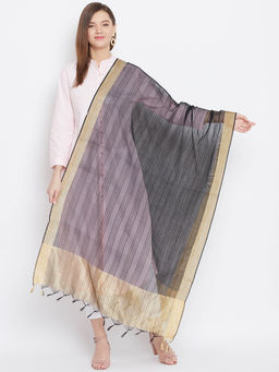 Clora Creation - Grey Striped Tissue Silk Dupatta