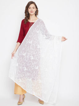 Clora Creation - White Embroidered Chiffon Dupatta