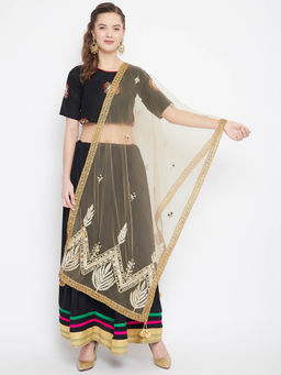 Clora Creation - Golden Embellished Net Dupatta with Border Work