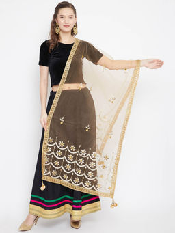 Clora Creation - Golden Embellished Net Dupatta with Border Work