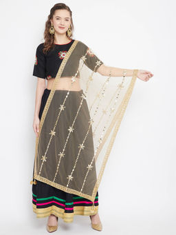 Clora Creation - Golden Embellished Net Dupatta with Border Work
