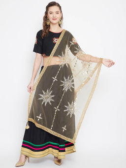Clora Creation - Golden Embellished Net Dupatta with Border Work