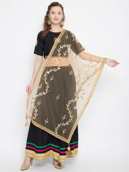 Clora Creation - Golden Embellished Net Dupatta with Border Work
