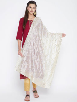 Clora Creation - White Gota Patti Silk Blend Dupatta