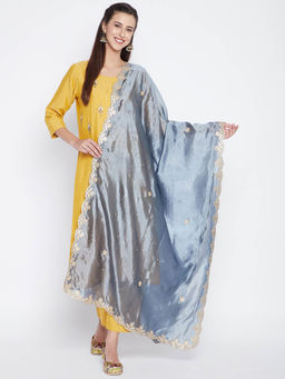 Clora Creation - Blue Silk Blend Dupatta with Lace Border