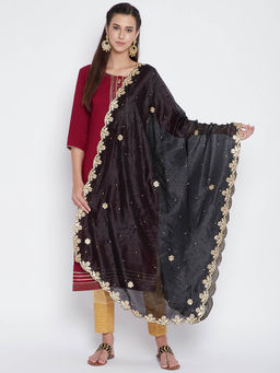 Clora Creation - Black Silk Blend Dupatta with Lace Border