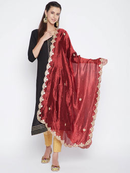 Clora Creation - Maroon Silk Blend Dupatta with Lace Border