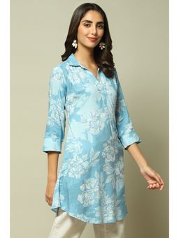 Biba - Womens Blue Printed Rayon Tunic