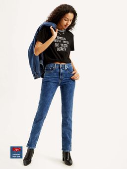 Levi's - Womens High Rise 724 Slim Fit Blue Jeans