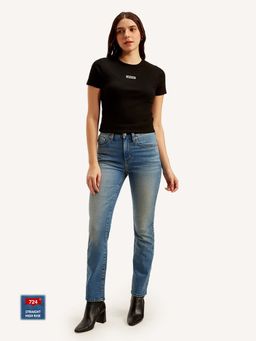Levi's - Women's High Rise 724 Slim Straight Fit Blue Jeans