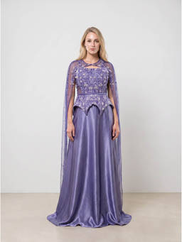 NIYARA INDIA - Eshvi Lavender Pearl-Embellished Peplum Top With Skirt And Cape