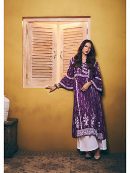 House of Chikankari - Sonam Chikankari Angrakha Kurta - Purple