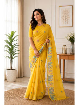 Kalakriti By Rachna - Yellow Muga Cotton Saree