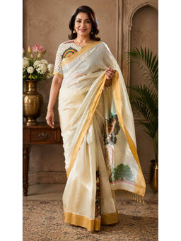 Kalakriti By Rachna - Khadi Cream Silk Saree