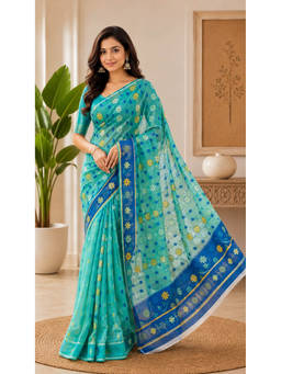 Kalakriti By Rachna - Blue Cotton Jamdani Saree