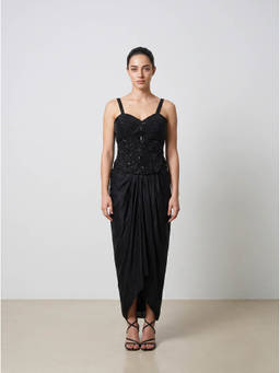 NIYARA INDIA - The Nisha Black Sheer Corset Top With Lehenga