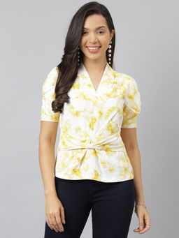 Latin Quarters - Women Yellow V Neck with Half Sleeve Wrap Top