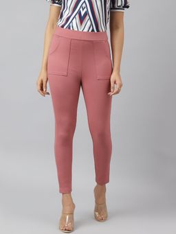 Latin Quarters - Women Pink Solid Ankle Length Jegging with Pocket
