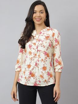 Latin Quarters - Women Multi Floral Printed V Neck with 3 4th Sleeve Top