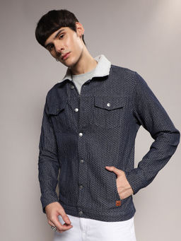 Campus Sutra - Mens Navy Blue Cable Knit Jacket