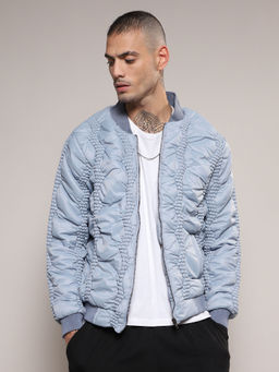 Campus Sutra - Mens Icy Blue Braided Crease Puffer Jacket