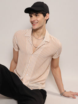 Campus Sutra - Mens Dark Grey Zip-Front Shirt with Contrast Hem