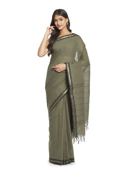 Fabindia - Green Geometric Silk Saree