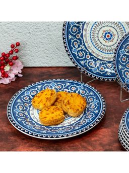 EZ Life - Iranian Indigo & White Series Dinner Plate Pack Of 6 11 Inch Ceramic Plate Dinnerware