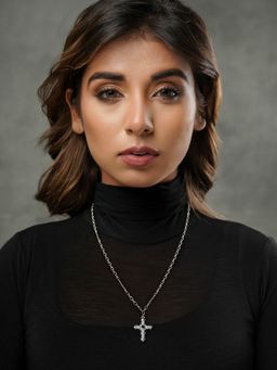 VIRAASI - Silver-Toned Jesus Cross Fashion Pendant with Chain