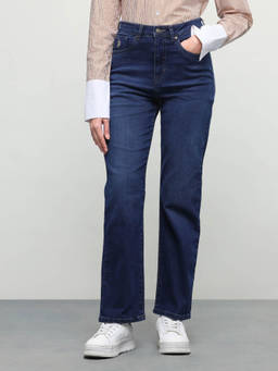 U.S. POLO ASSN. - Women Blue Solid/Plain Cotton Jeans