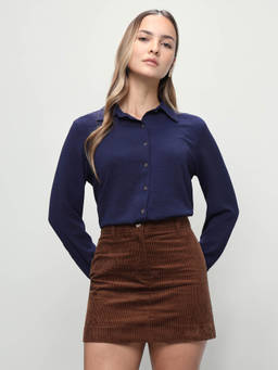 U.S. POLO ASSN. - Women Navy Blue Solid/Plain Polyester Shirt