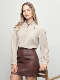 U.S. POLO ASSN. - Women Beige Solid/Plain Polyester Shirt