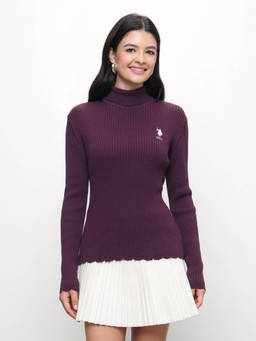 U.S. POLO ASSN. - Women Purple Stripes Cotton Sweater