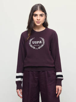 U.S. POLO ASSN. - Women Purple Typography Cotton Sweater