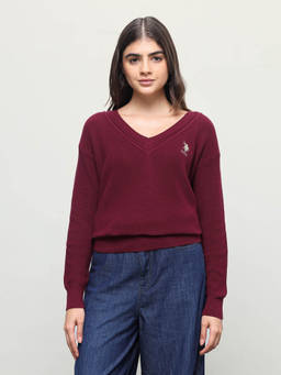 U.S. POLO ASSN. - Women Red Textured Cotton Sweater
