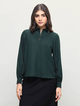 U.S. POLO ASSN. - Women Green Solid/Plain Polyester Top
