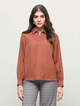 U.S. POLO ASSN. - Women Brown Solid/Plain Polyester Top