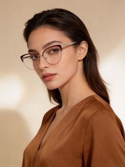 Guess - Eyewear For Women With Shiny Light Gold-Dark Brown Alloy Metal Frame - (56)