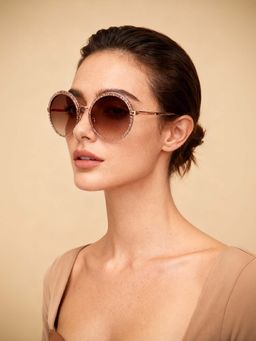 Guess - Women UV Protected Full Rim Brown Lens Round Sunglasses (57)