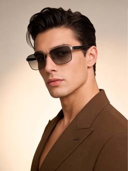 Guess - Men Full UV Protected Metal Full Rim Rectangle Grey Lens Sunglasses (57)