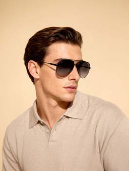 IDEE - Smoke Gradient Fm Lens Pilot Sunglass Full Rim Shiny Black Frame (60)