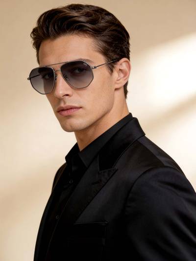 Smoke Gradient Lens Pilot Sunglass Full Rim Shiny Dark Gun Frame (58)