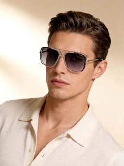 IDEE - Smoke Gradient Lens Square Sunglass Shiny Silver Crytal Shiny Black Demi Frame (58)